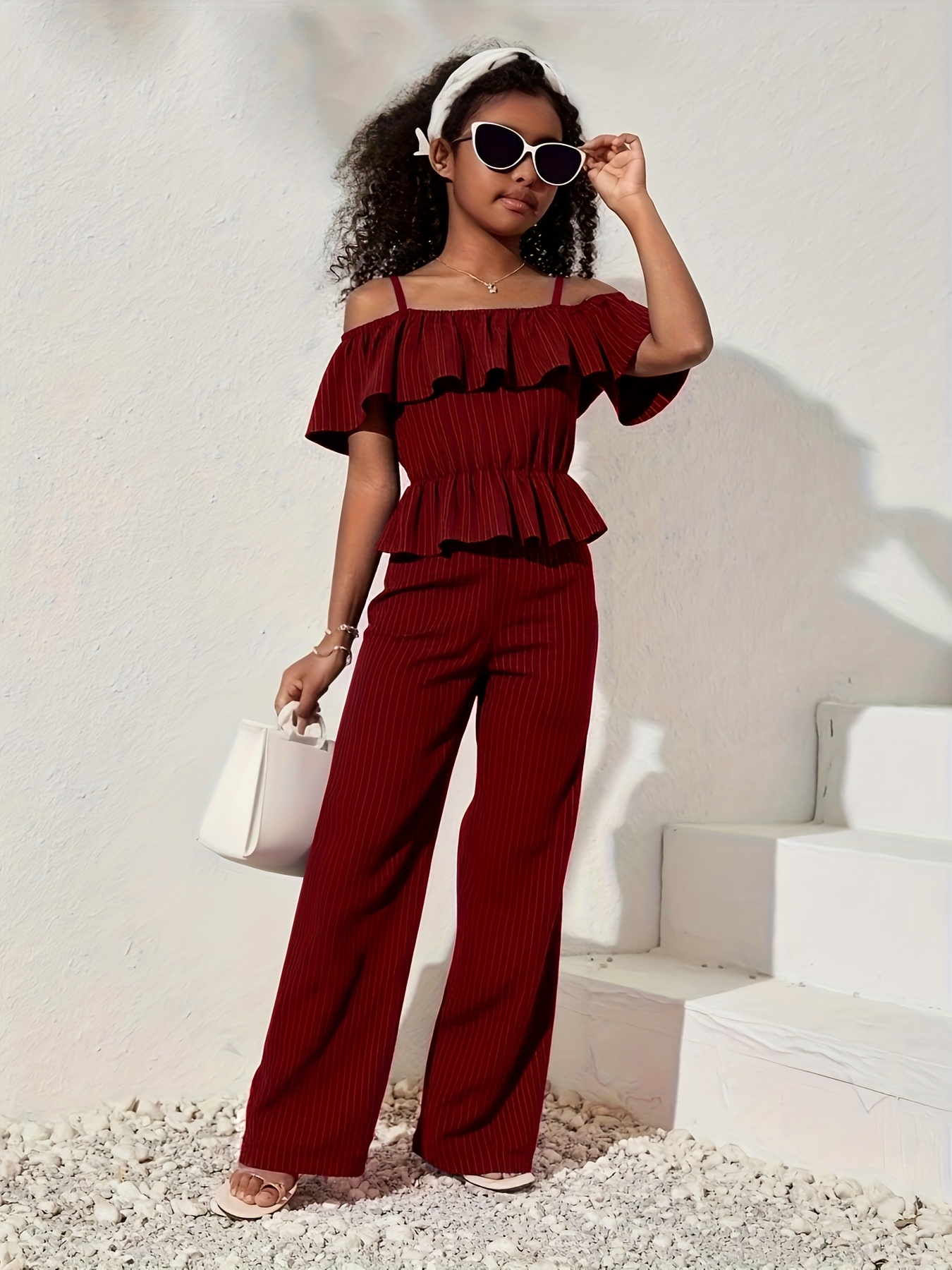 tween girls casual pants set summer fashion shoulder crop