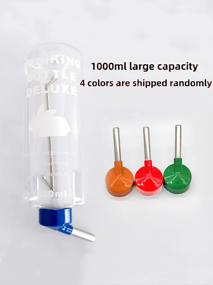 1pc Large 1000ml Rabbit & Guinea Pig Water Bottle with Ball Bearing Spill-Proof Design, Transparent Leak-Proof Durable Plastic, Easy-Clean Spill-Resistant Feeding System for Small Pets (Color Random, Compatible with Cage Accessories)