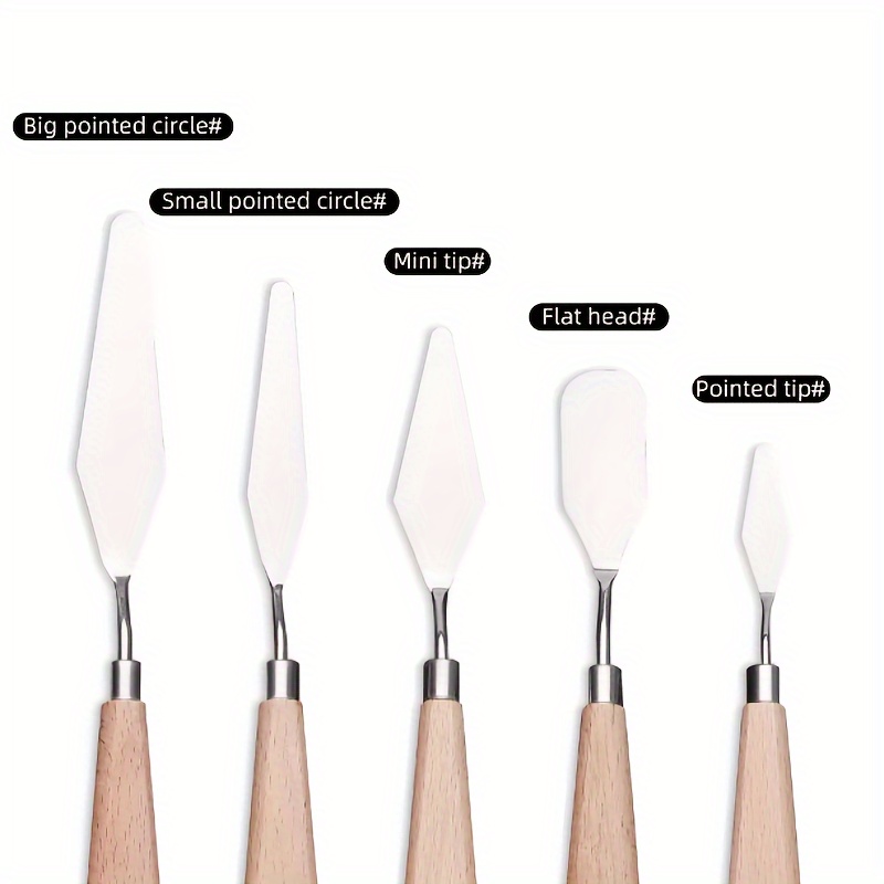 5 Piece Wood Handle Palette Knife Set Stainless Steel Painting Spatulas ...