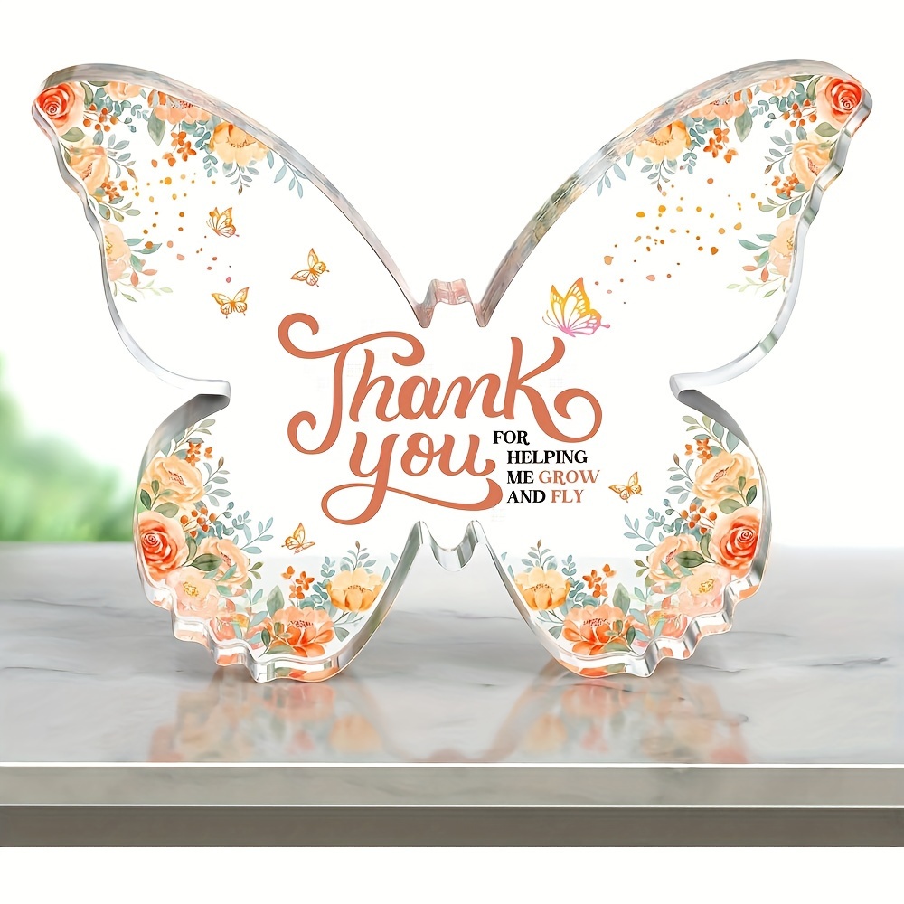 

1pc Thank You Gifts For Coworkers, Thank You Gifts For Women Men, Orange Rose, Decorative Butterfly Shaped Acrylic Gifts, For Teacher Boss Colleague Leave Gifts
