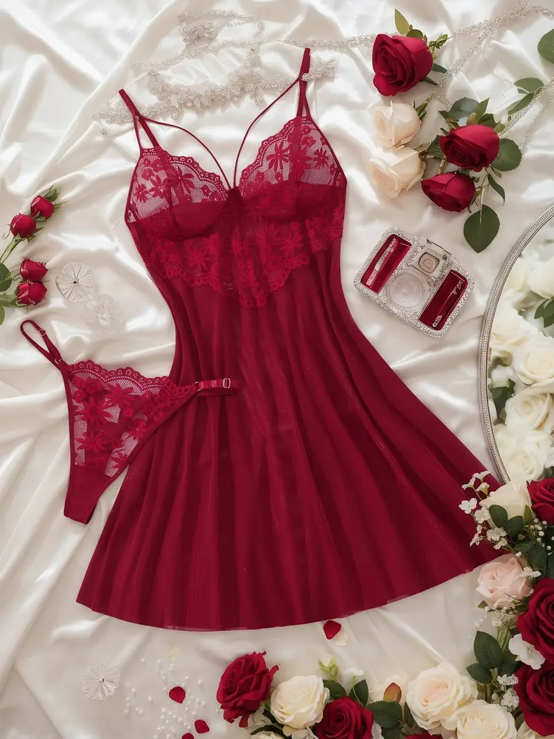 Women's Burlingade * Lace-Panel Off-Shoulder Strapless Dress + Complimentary Low-Waist Panties. A Nightgown Featuring a Single-layer Semi-* Women's Burlingade * Lace-Panel Off-Shoulder Strapless Dress + Complimentary Low-Waist Panties. A Nightgown Featuring a Single-layer Semi-*