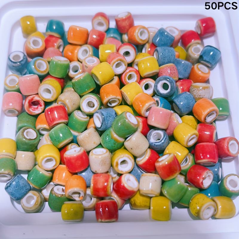 50pcs Colorful Mixed Cylindrical Ceramic Beads for Crafts