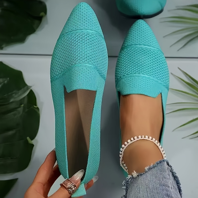 Elegant Ballet Flat Shoes For Women, Slip-On Breathable Soft Sole Daily Knitted Ballets, Point Toe Daily Wear