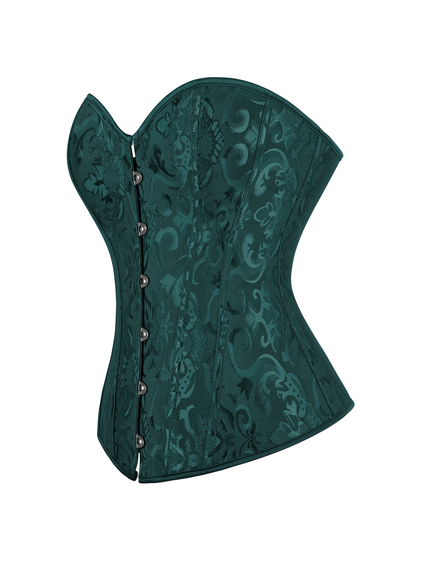 White Lace-Up Corset Top - Strapless, Tummy Control, Slimming Fishbone Bustier with Floral Jacquard Design, Front Hook Closure for Women