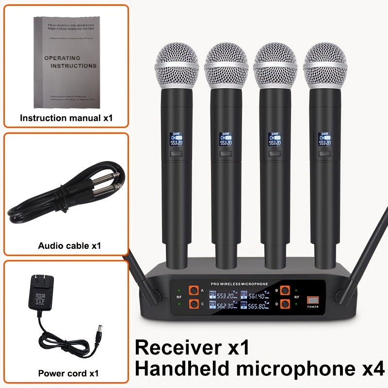 TEMU Yamnweo 4-channel Wireless Microphone System, Handheld Wireless Microphone Cordless Microphone Pro, For Karaoke, Wedding, Dj, Party,