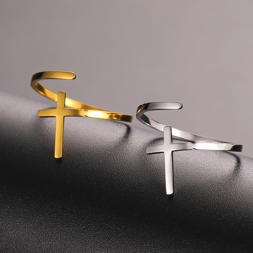 Stainless Steel Cross Ring Punk Signet Band