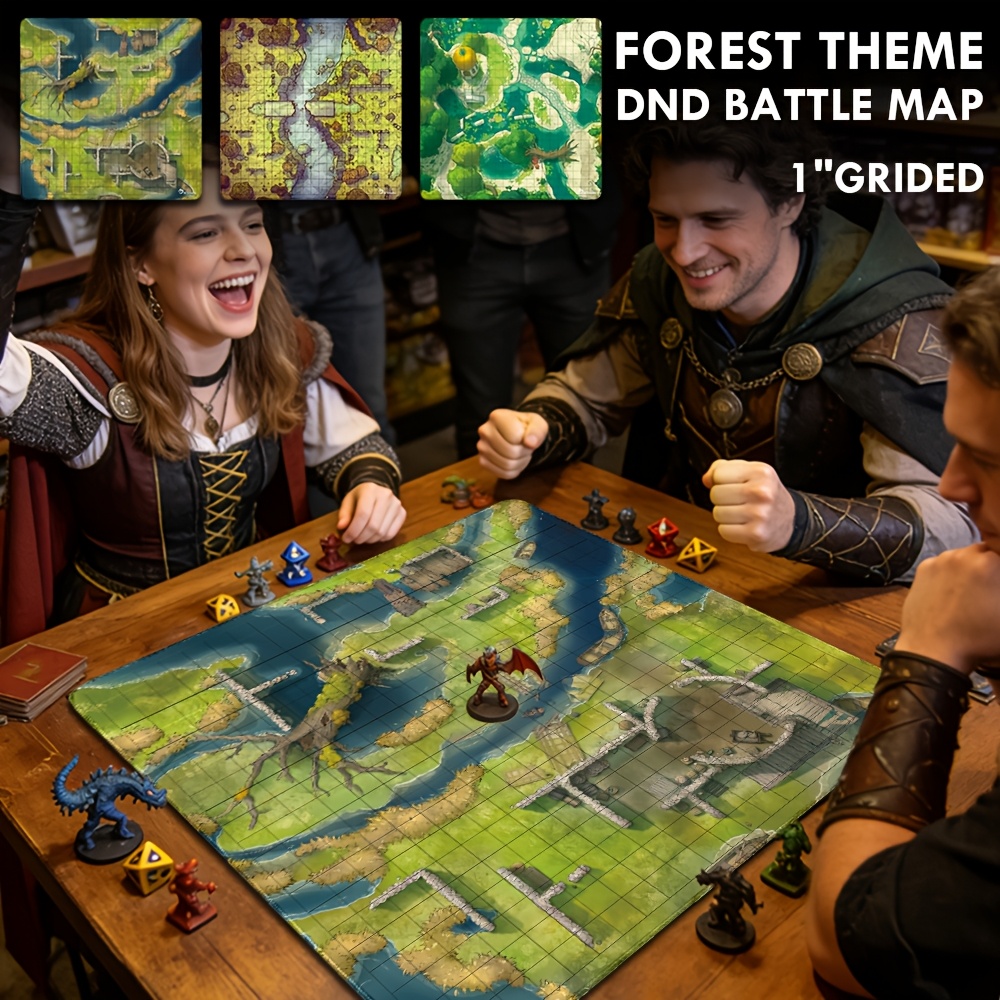 DND Battle Mat with 2.54 cm Grid, Forest Theme