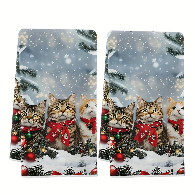 TEMU Set Of 2, Christmas Cat Winter Kitchen Towels, Towel Set, Ultra-absorbent Soft Cleaning Cloths, Cooking And Baking Tea Towels, Hand Towels,