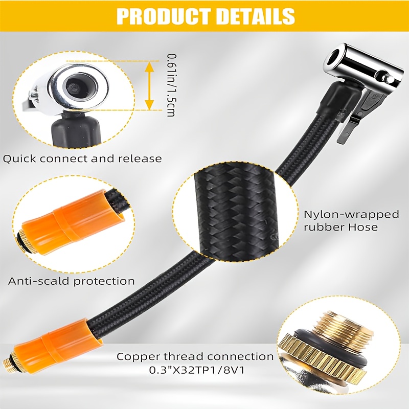   шланг для накачки шин 30 см/11,81 дюйма/m8 | с воздушным клапаном | плетеная синтетическая резина | адаптер клапана   в schrader | для воздушных компрессоров | прочный и гибкий - для автомобилей | мотоциклов | велосипедов Детали 5