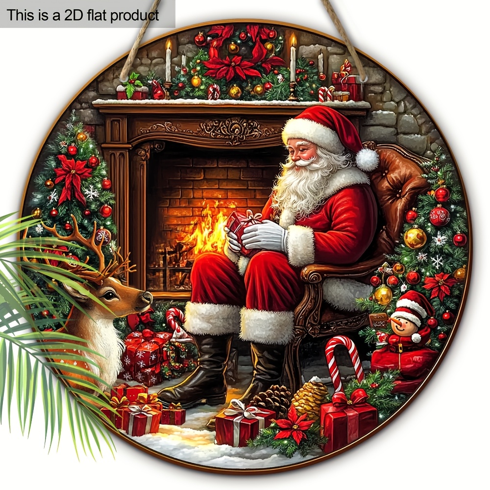 2d Flat, 2d Flat Santa Claus Wooden Wall Art - Festive Holiday Decoration, Ideal For Christmas, Halloween, Birthday - 7.87" X 7.87" Wall Hanging Art, 2d Flat