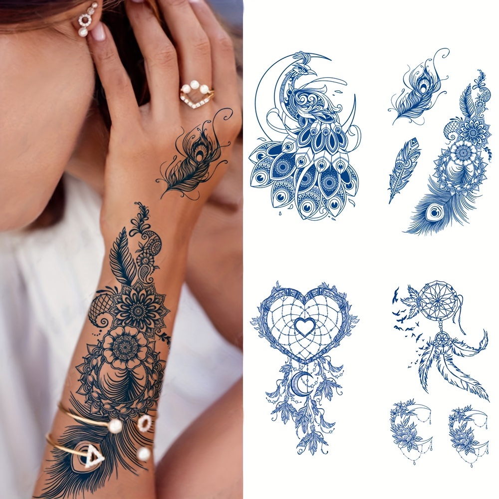 Colorful Fantasy Feathers Waterproof Temporary Tattoo - Temu