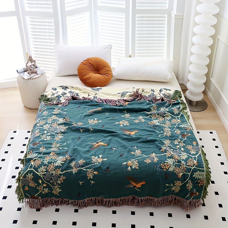 Image of 1pc Fringed Style Pure Gauze Blanket Summer Nap Blanket Car Blanket Sofa Throw Bed Cover Sheet Multifunctional Blanket Machine Washable Non-deformable Gift For