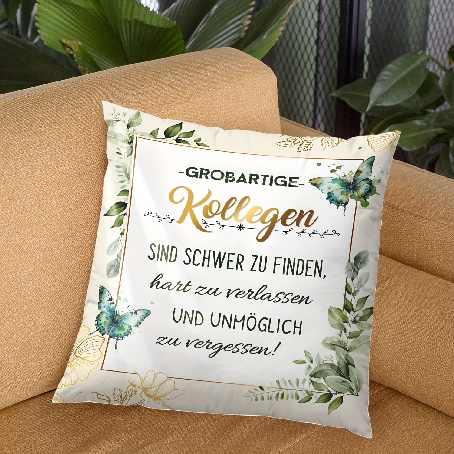 E-shop 1 Moderner Polyester-Kissenbezug mit "Großer Kollege" in Italienisch, Grünblatt- und Schmetterlingsdruck, maschinenwaschbar, Reißverschluss,