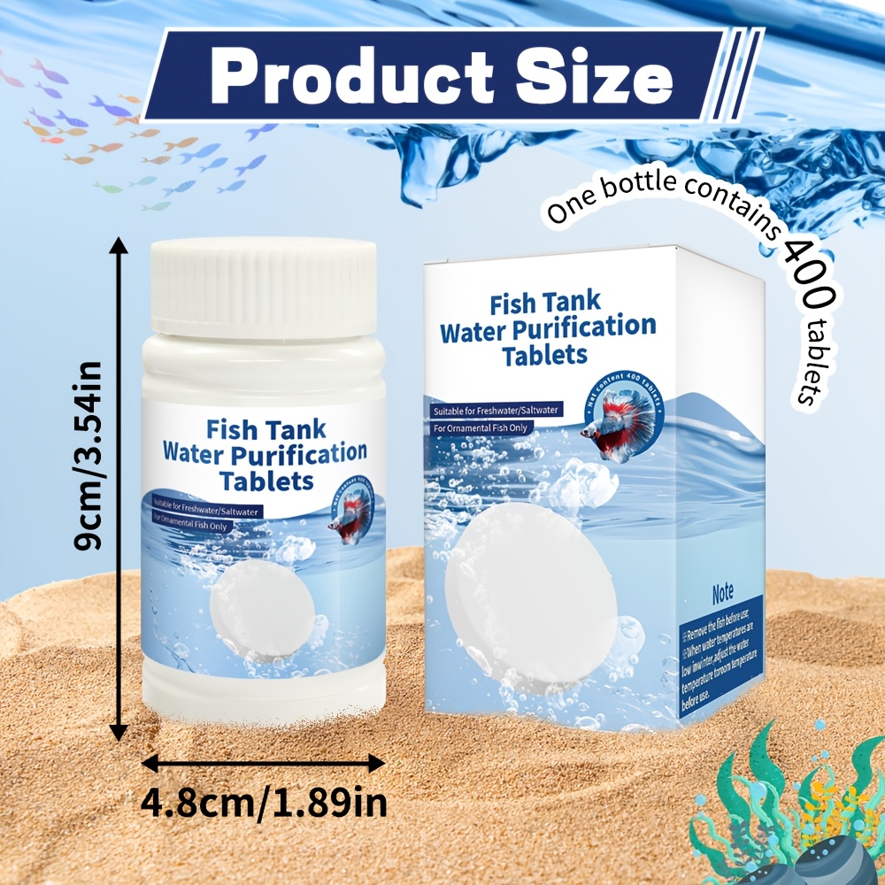 TEMU 1 Bottle/400 Tablets Aquarium Water Purification Tablets - Formulated To Improve Water Quality, Effectively Removes From Tap Water, Suitable For