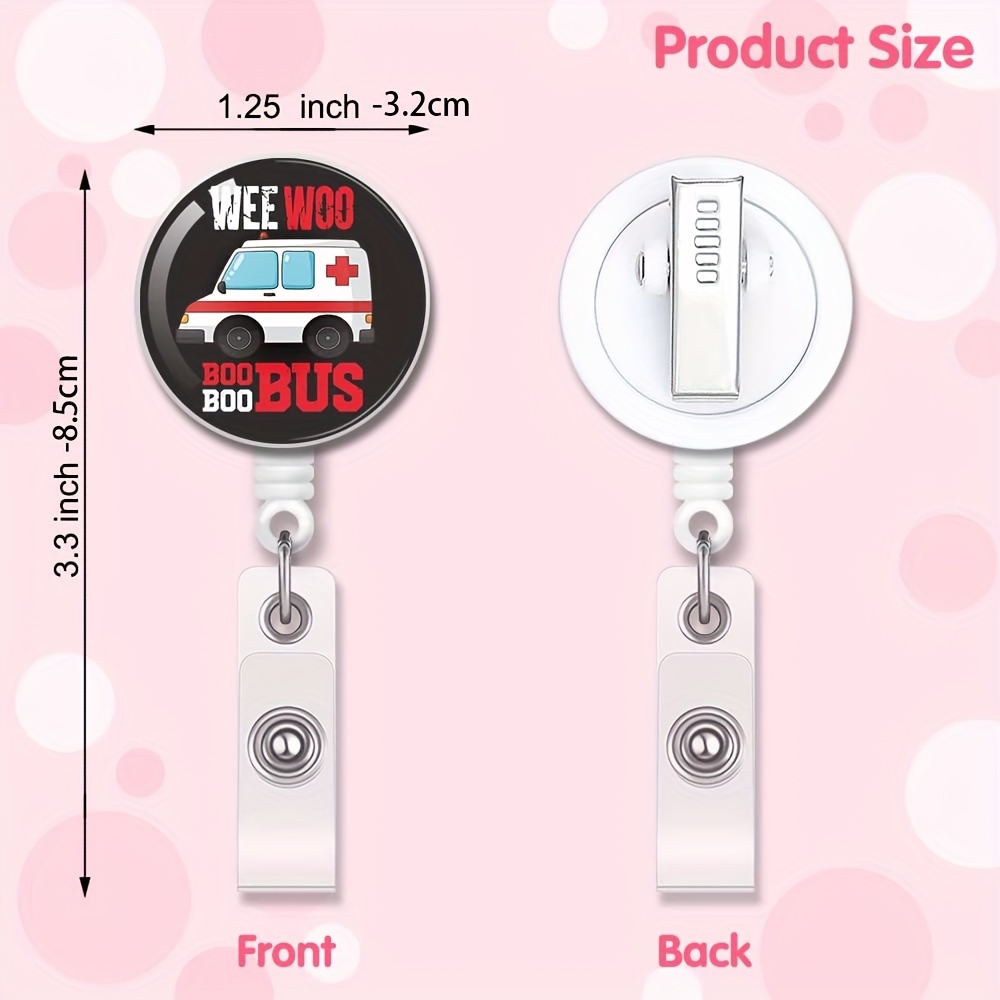 Wee Woo Boo Boo Bus Retractable Badge Reel with Alligator Clip, Funny Ambulance Badge ID Card Badge Holder Gift for Nurses Doctors Ambulance Driver