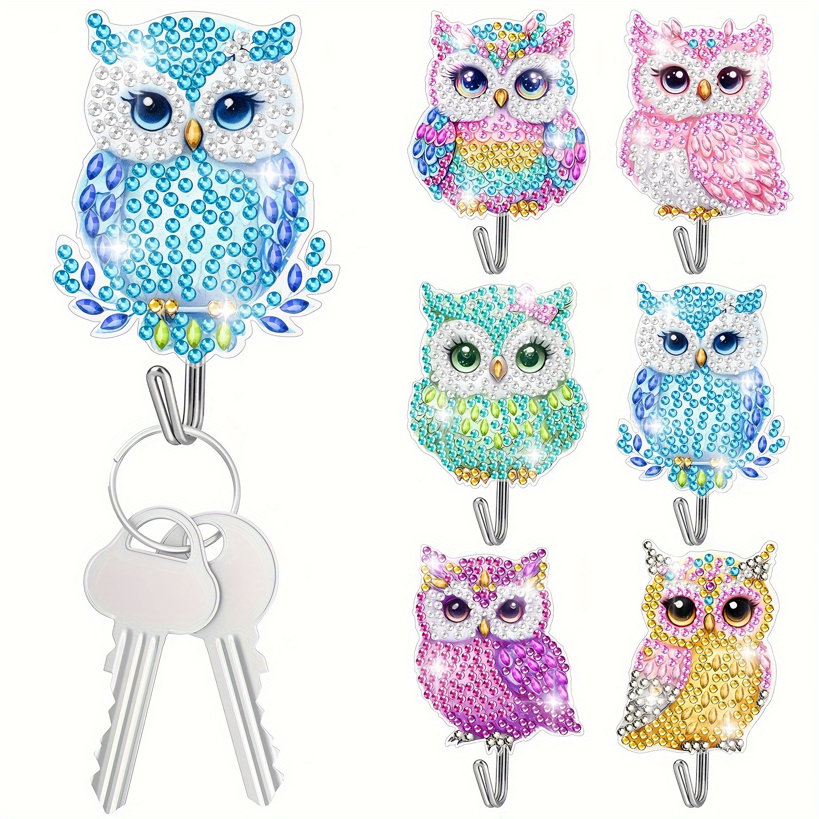 

6pcs Diamond Painting Kit Hooks, Wall-mounted Key Hooks, Acrylic Diy Hooks For Home Decor Wall Art - Vibrant Owl Design