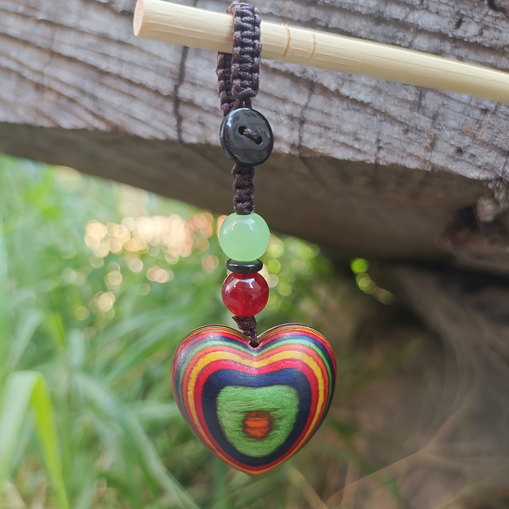 Image of 0.9 Inch Hand Carved Wooden Creative Heart Pendant Unique Car Keychain Charm, Niche Fashion Accessory, And Meaningful Gift Keepsake