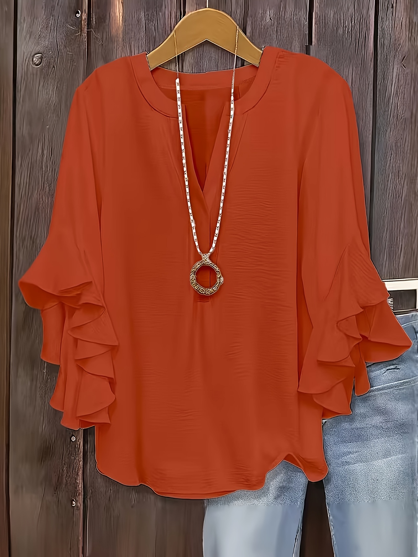 plus size plus size plus size womens   three quarter sleeve top solid   casual loose v neck business blouse