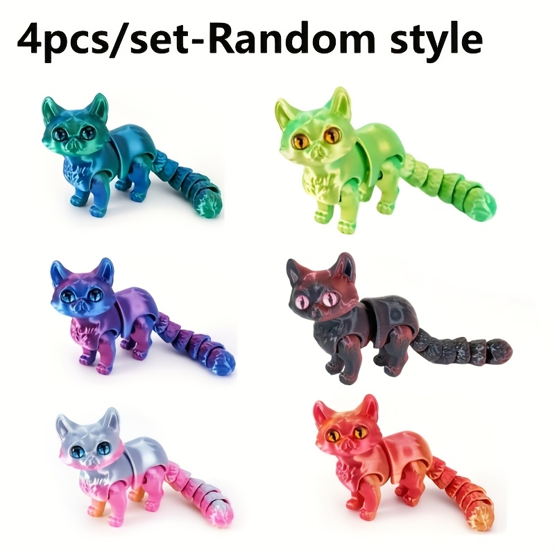4pcs/set 3d Printed Random Cartoon Cat Statue, Action Figure Statue, Creative Desktop Decoration, Suitable For Bedroom, Indoor Use, Halloween/christmas/easter
