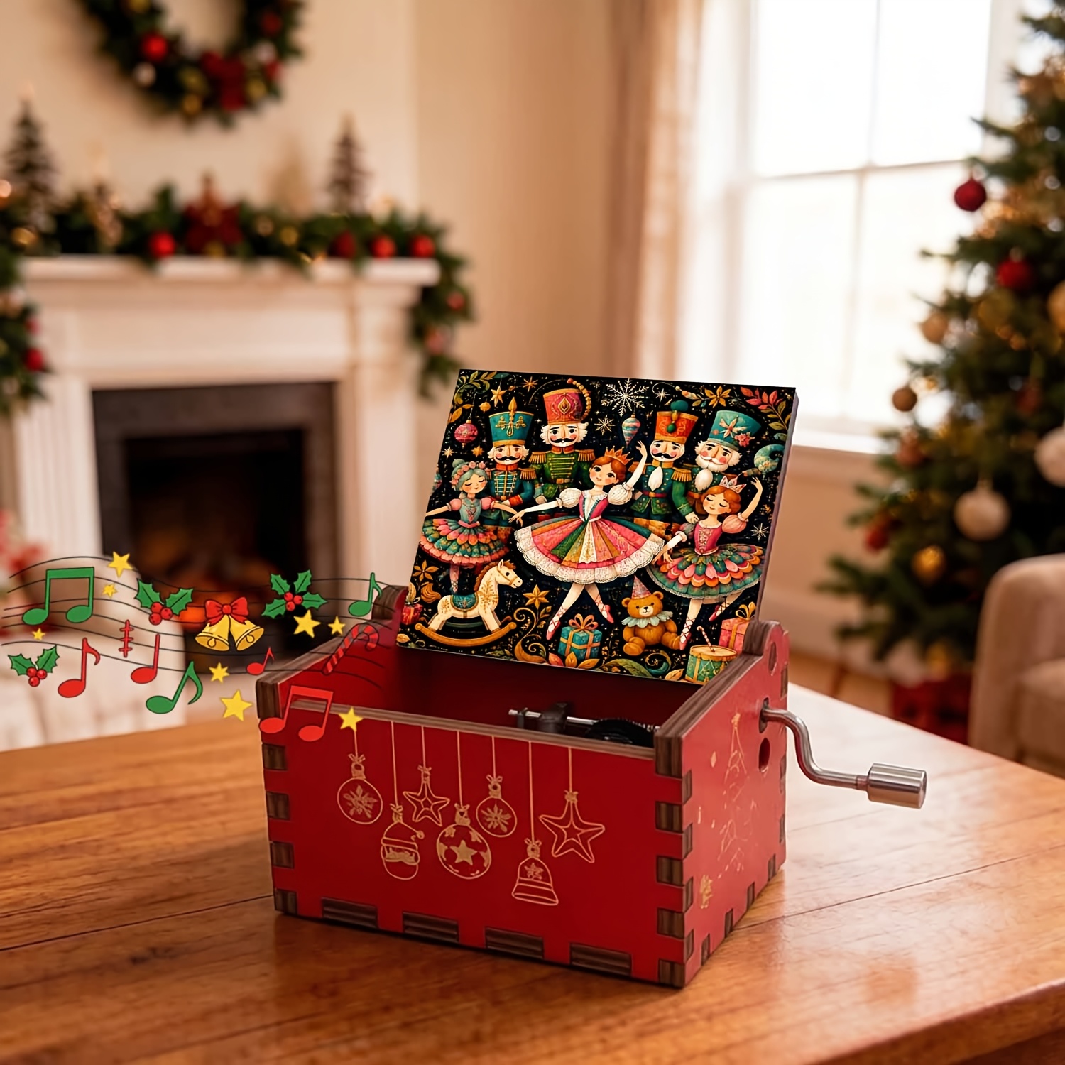 TEMU Christmas Nutcracker Hand-cranked Music Box, 1pc, Colors, Featuring A Nutcracker Soldier And Ballerina Design. An Creative Gift For Lovers,