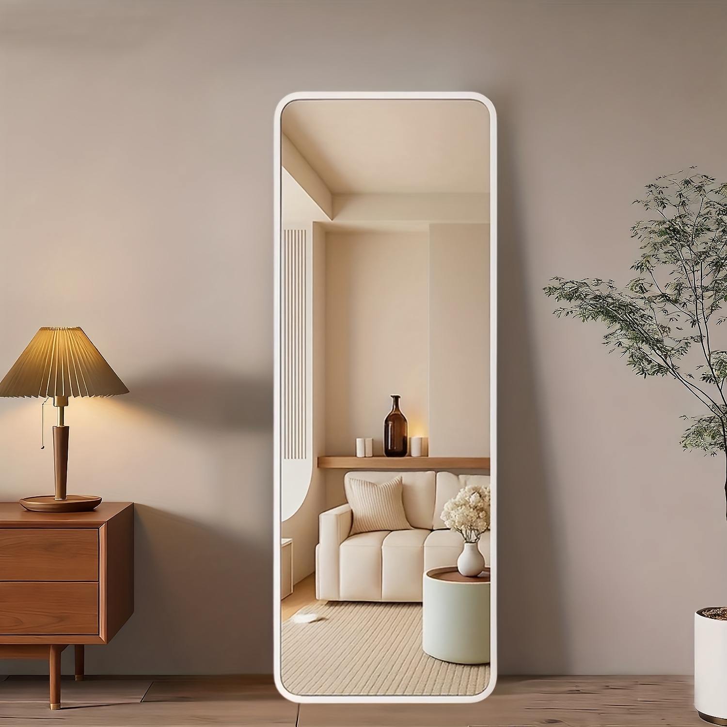 Image of Rectangle Full-length Mirror 49 X 159 Cm, Base, Wall-mounted Or Freestanding, Shatterproof Lens, Suitable For Bedroom, Hallway, Living Room (black, White)