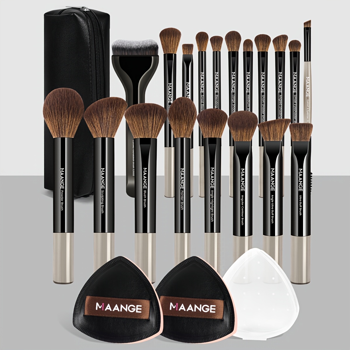 MAANGE 22-Piece Makeup Brush Set, 19 Makeup Brushes + 2 Sponges + Makeup Bag, Portable Makeup Tool Kit, Foundation Brush, Blush Brush, Eyeshadow Brush, Beginner-Friendly Daily Face Makeup Tools, Gift for Women, Christmas Gift