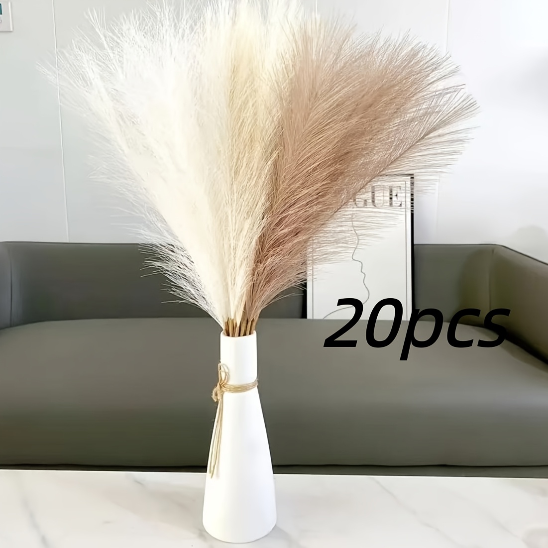 20pcs Pack Artificial Pampas Grass Reeds - 21.65" Tall Realistic Suitable For Decor, Cream White/cream/brown Tones, Low-maintenance Tabletop Centerpiece For Christmas, Easter, Valentine's, Decoration