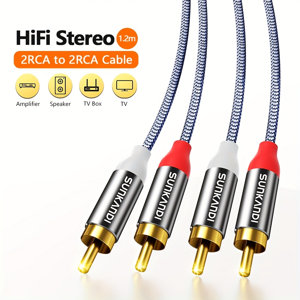 Image of Sunkandi 2rca To 2rca Cable, Gold-plated 2 Rca Male To 2 Rca Male Stereo Audio Cable For Home Theater, Hdtv, Gaming Consoles, Systems