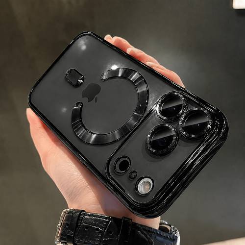 elementbilde telefondeksel: luksuriøst magnetisk gjennomsiktig trådløs deksel, kompatibel med iphone 11/12/13/14/15/16/17/18 pro plus air, med linsefilm, støtsikker, gjennomsiktig mykt deksel