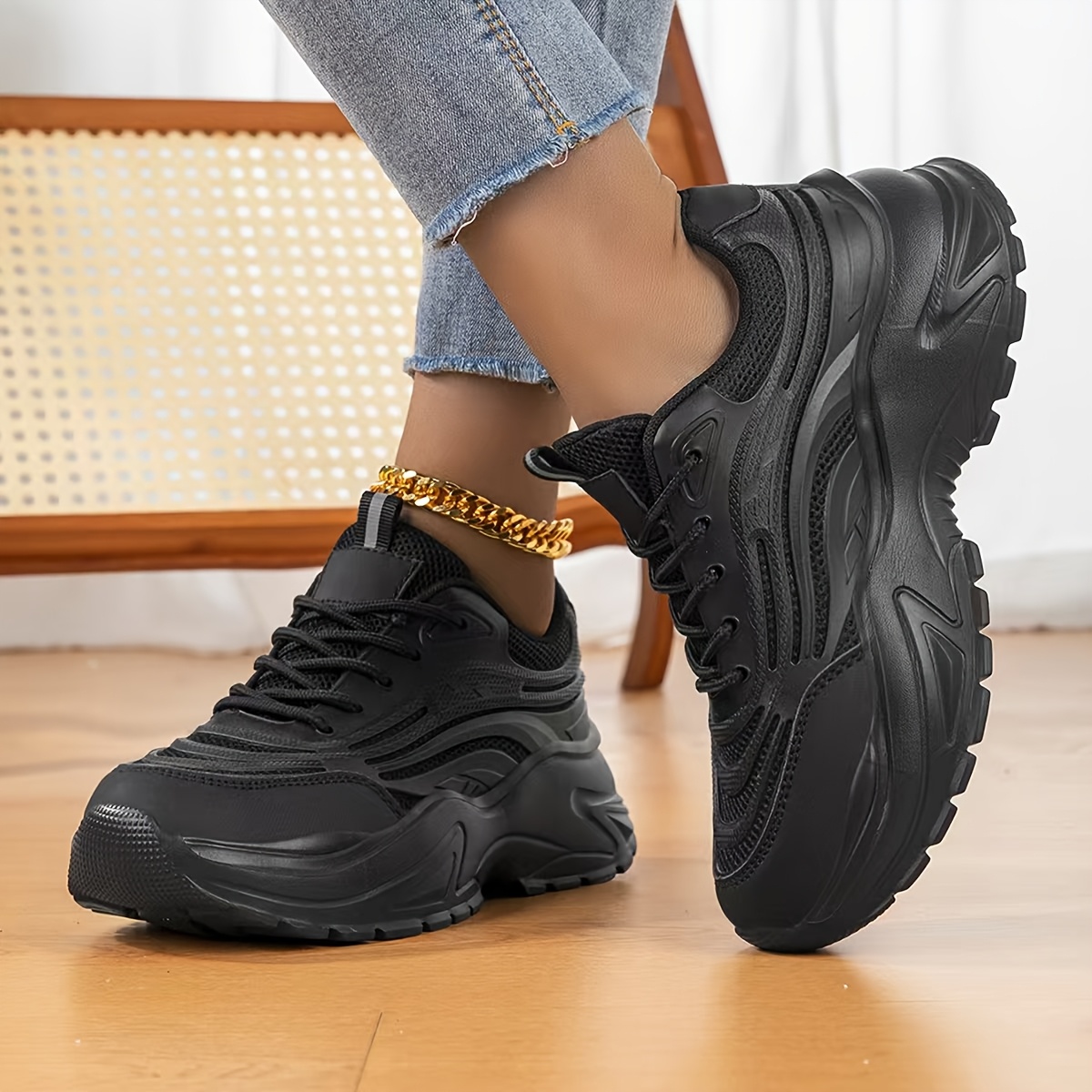 TEMU New Chunky Dad Shoes, Mesh Casual Shoes, -increasing Athletic Shoes, Lace-up Casual Dad Shoes, Breathable Mesh Women's Shoes, Daily Wear Chunky