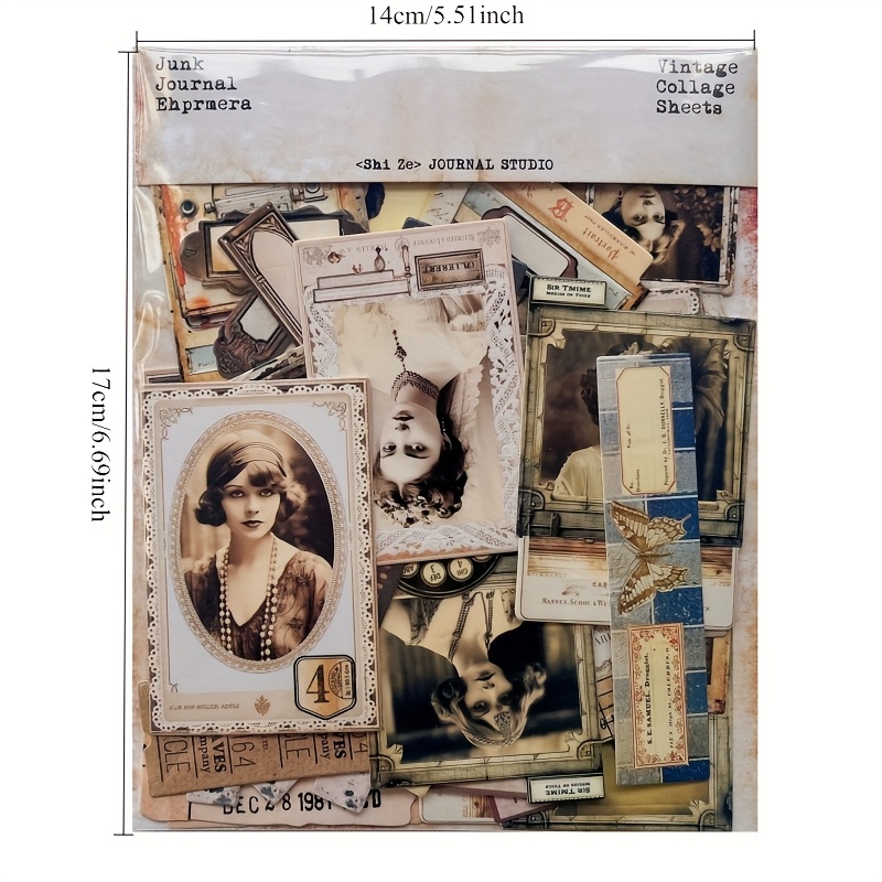 Image of 41pcs Vintage Character Photo Studio, Salon Photo Decoration Collage Material For Scrapbooking Projects/photo Album/card Making Crafts Vintage Pattern Paper For Scrapbooking
