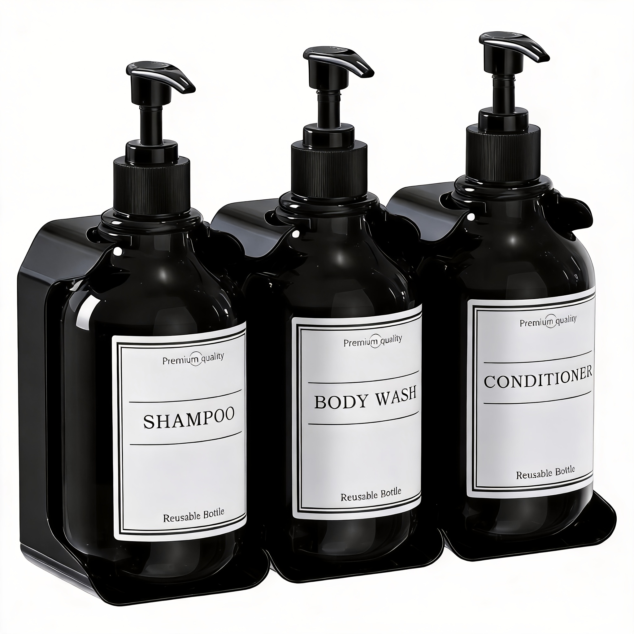 TEMU Distributeur mural moderne de shampoing et après-shampooing, lot de 3 - perçage, distributeur de savon mural pour salle de bain et douche de 16