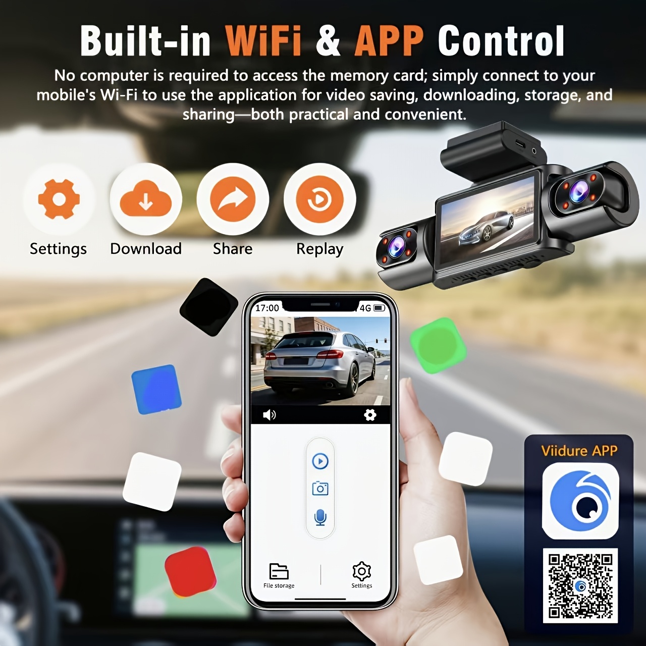 Wireless Cam With 1080fhd Front, Rear, Left, And Right Recording, App Control, Gravity Sensing, 24-hour Parking Monitoring, Easy To Operate And Install, Suitable For All Vehicle Models