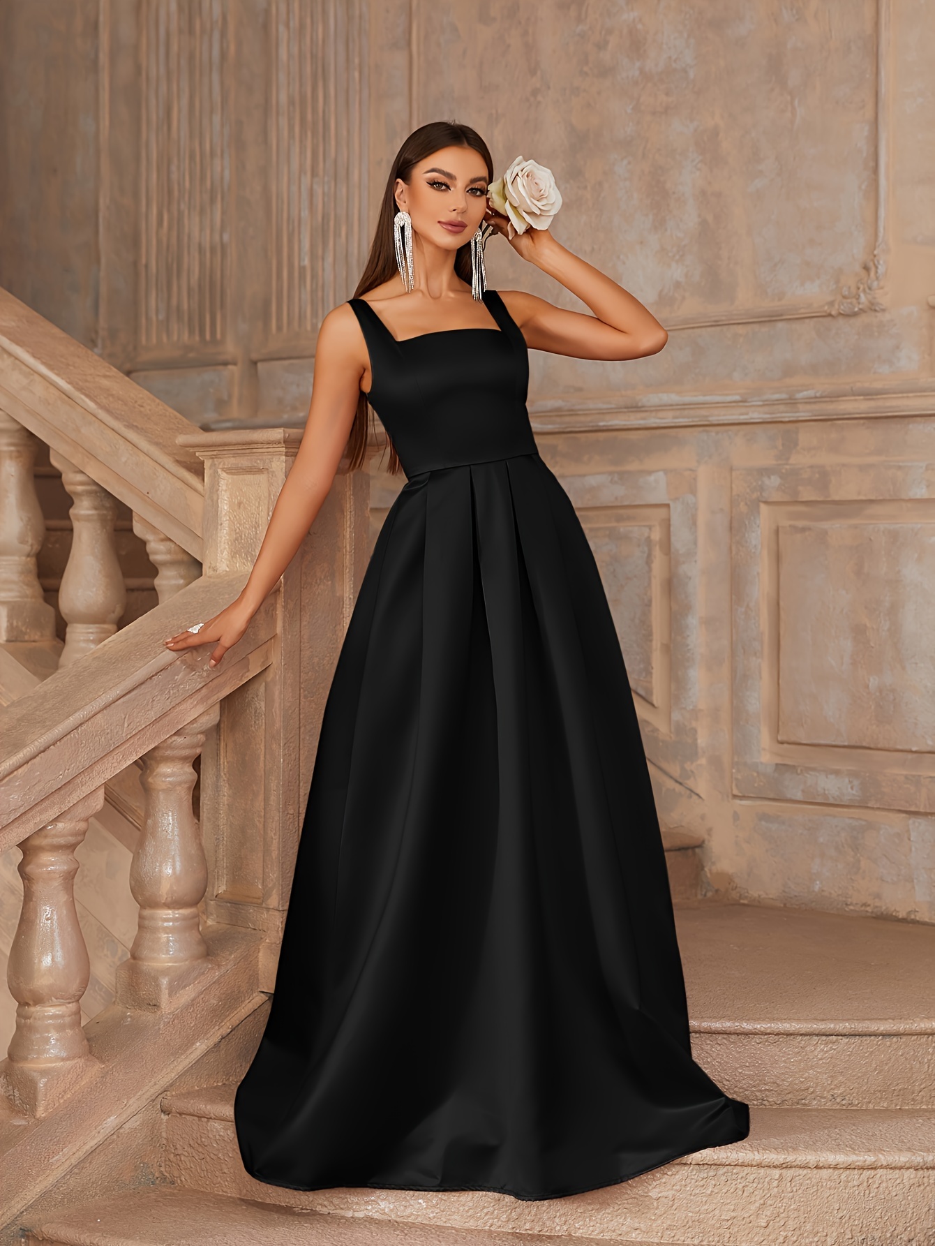 black pleated formal dress Midnight Elegance Pleated Midi Dress S