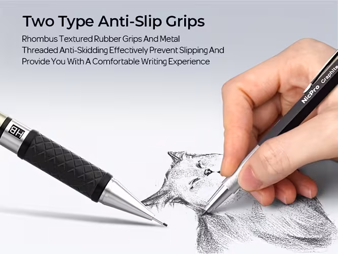 34 peças conjunto de lápis mecânico artístico com estojo, 6 lápis de desenho metálicos 0.5&0.7&0.9&2mm com porta-grafite (6b 4b 2b hb 2h 4h cores) para esboço e desenho com 19 de grafite - material escolar detalhes 1