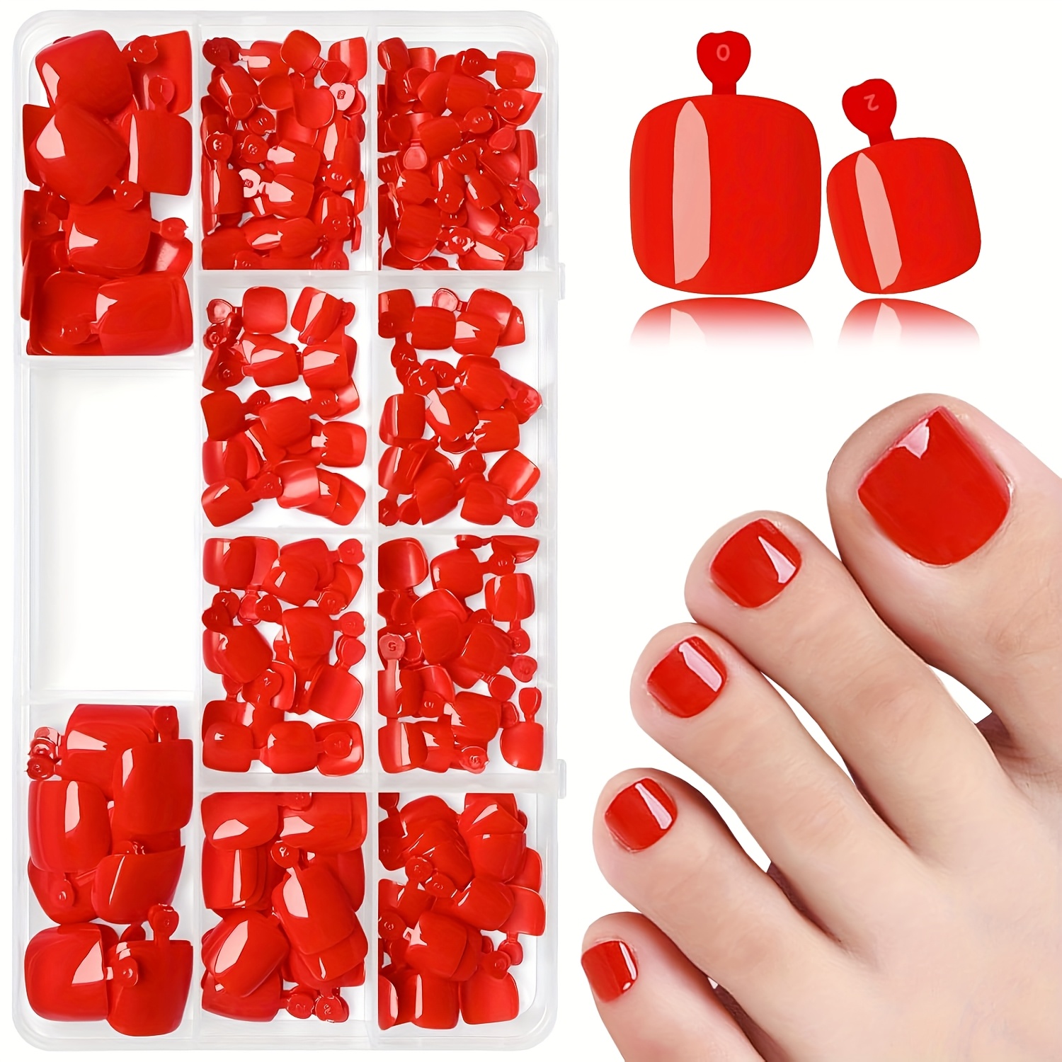 240pcs On Toenails Short Fake Toenail, Square Glossy False Toe Glossy On Nails Artificial Toe Nail Tips Artificial Beach Cover Toenail For Women And