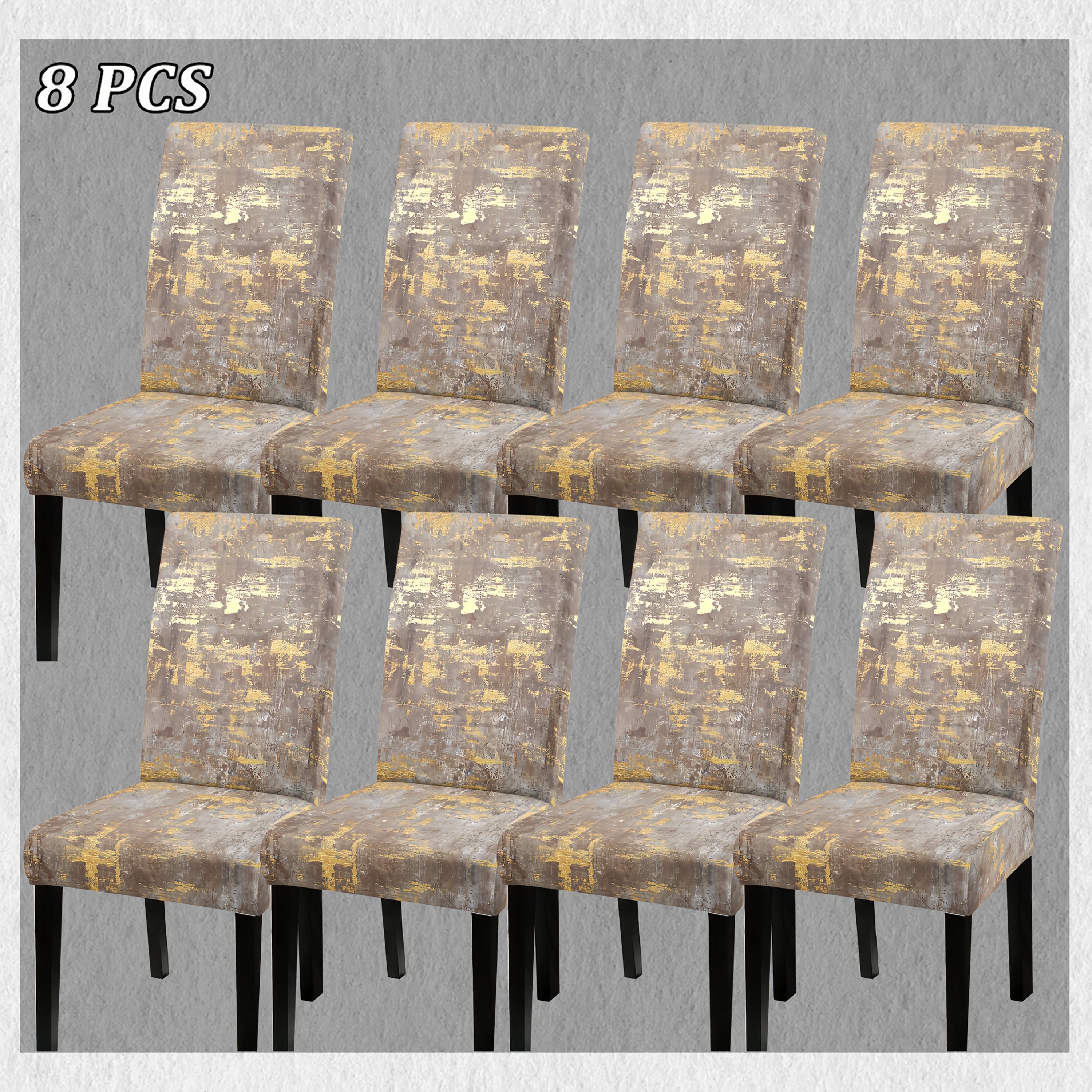 TEMU Ensemble de Housses de Chaise Amovibles et Lavables avec 4/6/8 Texturés, Comprenant des Textures Dorées et des d'Impression Numérique,