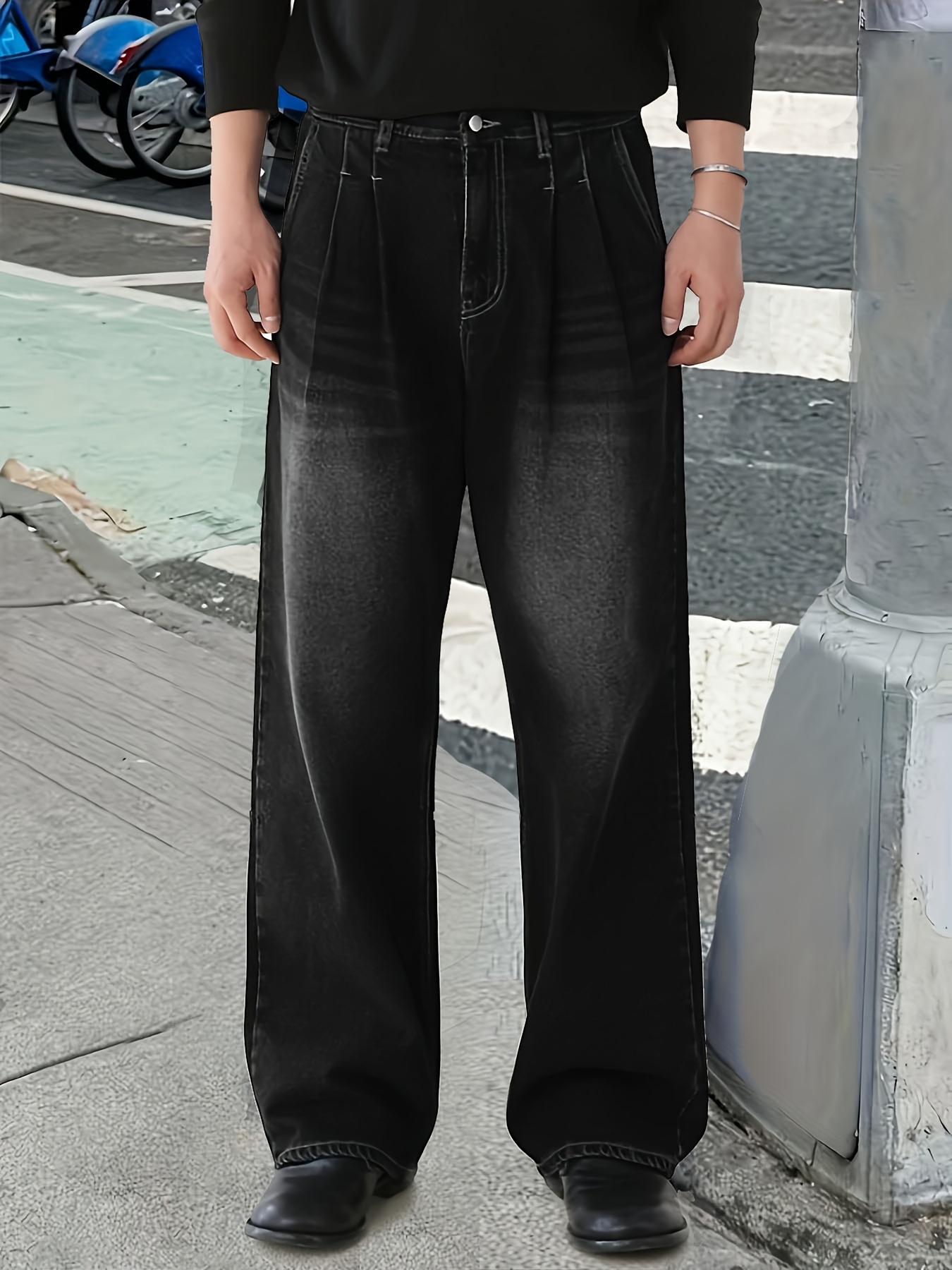 loose black washed denim pants a style wide - Temu South Africa