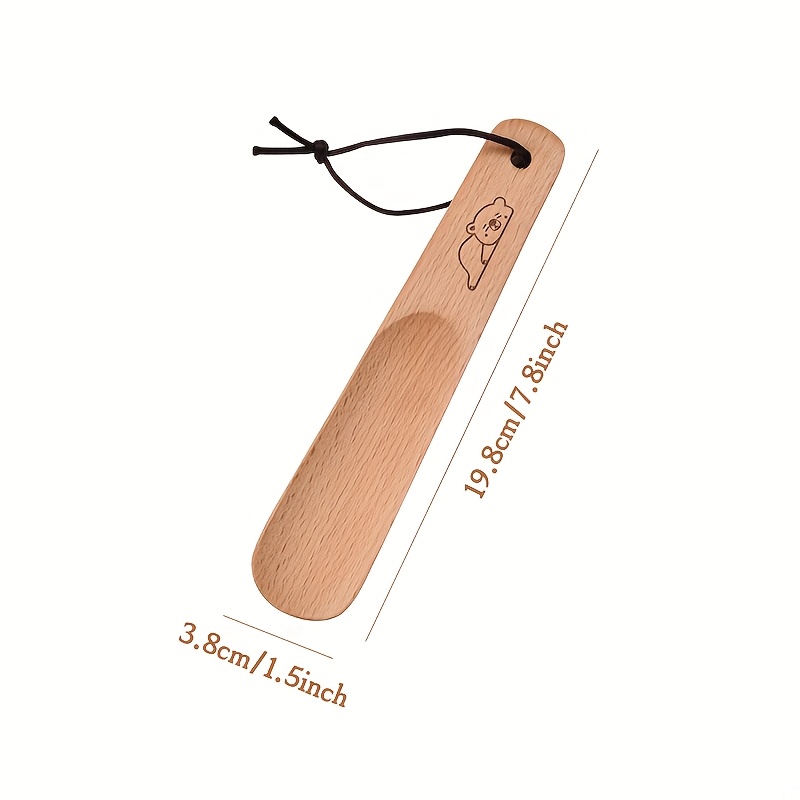 Portable Shoe Horn, Made Of Wood, With Bear Engraving, No Color Contrast, Not Washable