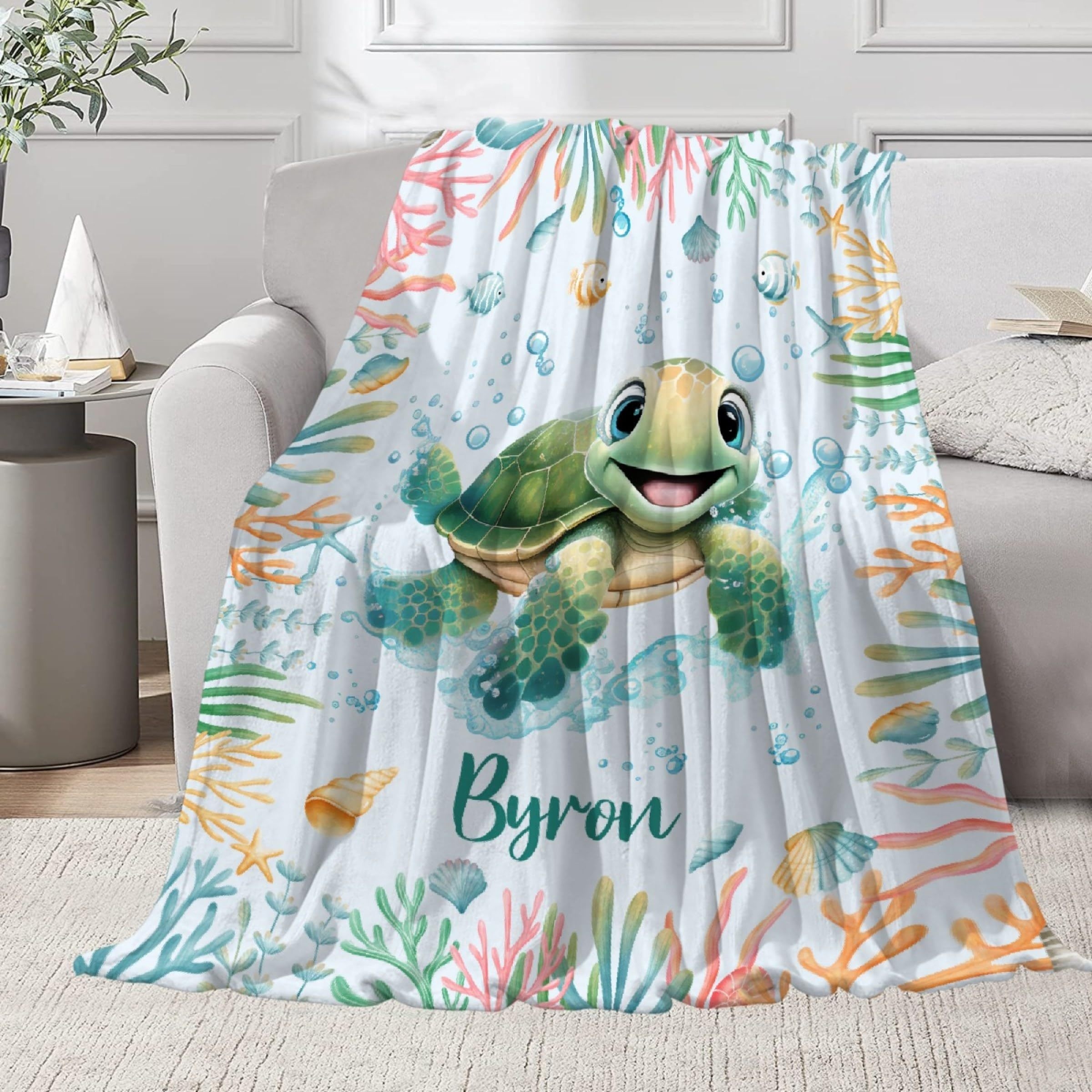 TEMU 1pc Couverture en flanelle à motif de tortue verte personnalisée, couverture de plage de camping air polyvalente, couverture d'extérieur,
