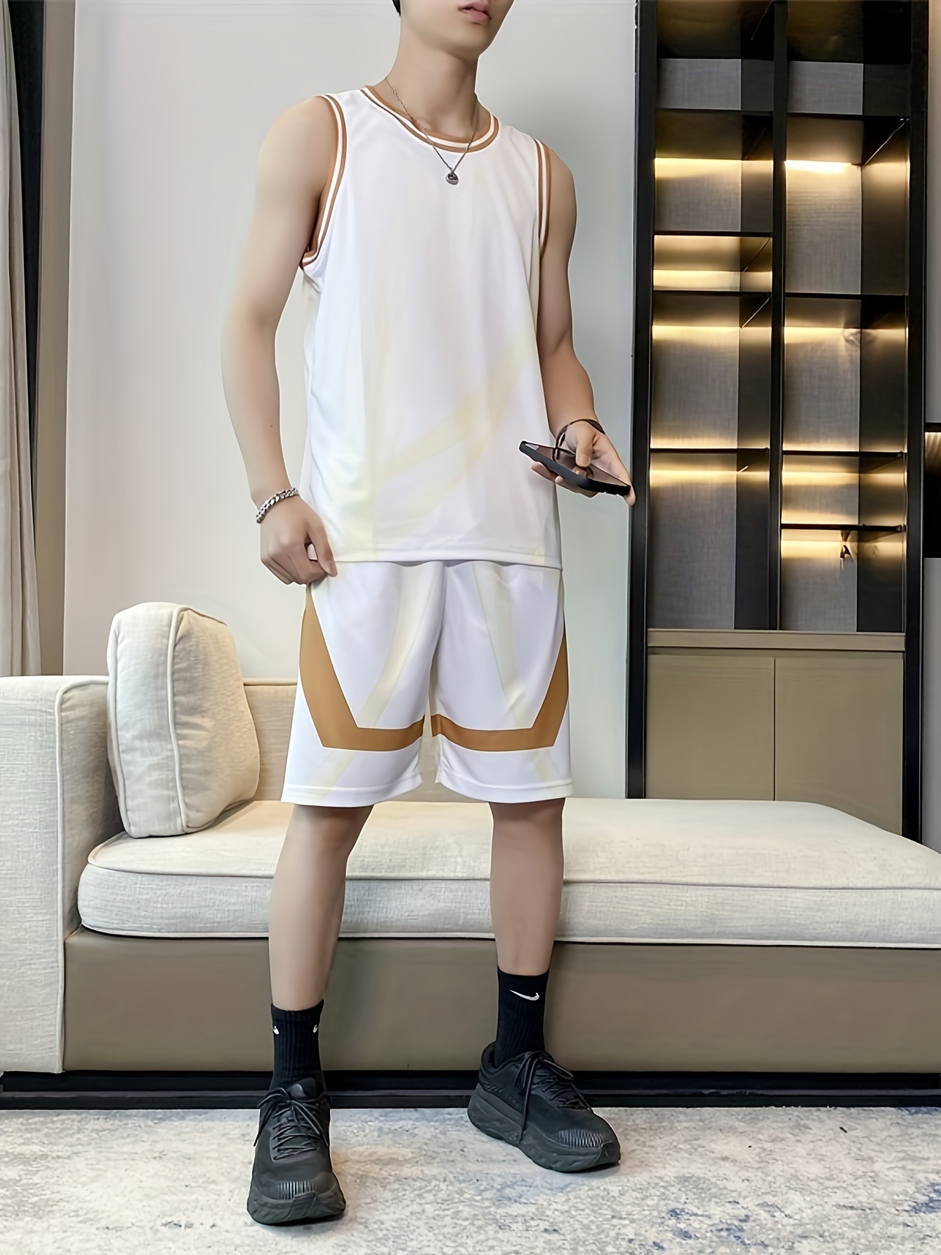 mens athletic basketball jersey shorts set trendy sports Temu