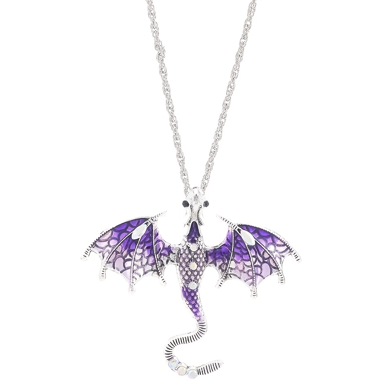 TEMU 1pc Exquisite Cool Individual Trendy Retro Fashion Unique Hip-hop Synthetic Zirconia Cartoon Dragon Pendant Necklace Men Women Hip-hop Animal