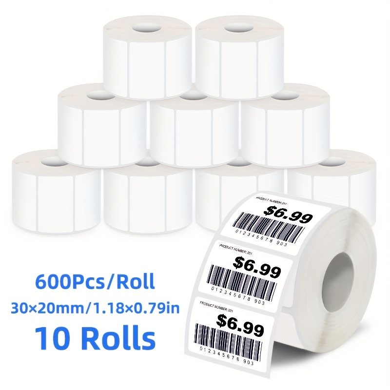 TEMU 10 Rolls Of Blank Stickers, Each Roll Contains 600 Labels, Size 30x20mm (1.18" X 0.79"), Suitable For Barcodes/item