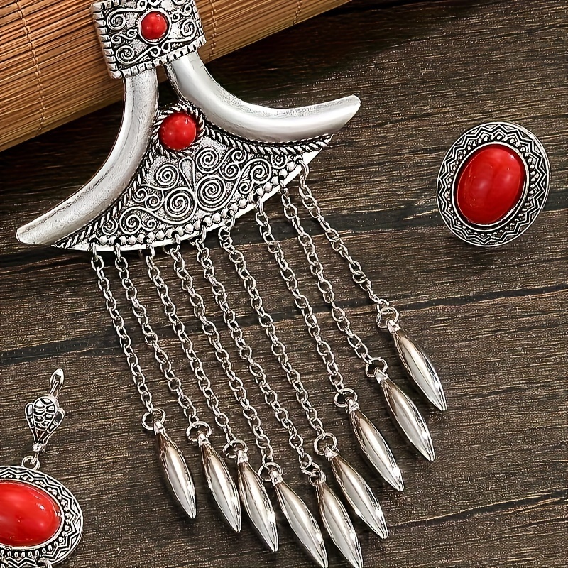 Exotic Red Tassel Jewelry Set for Weddings