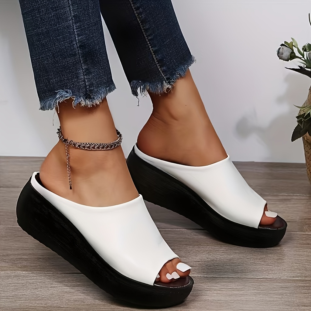 womens wedge sandals slip on open toe soft sole wear resistant slides   leather platform slides 5