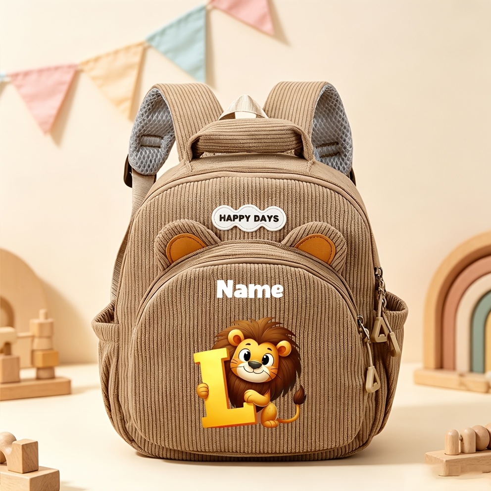 TEMU Nouveau sac à dos en velours personnalisable avec nom, personnalisation du nom et du , style preppy tendance, pour la rentrée scolaire, imprimé