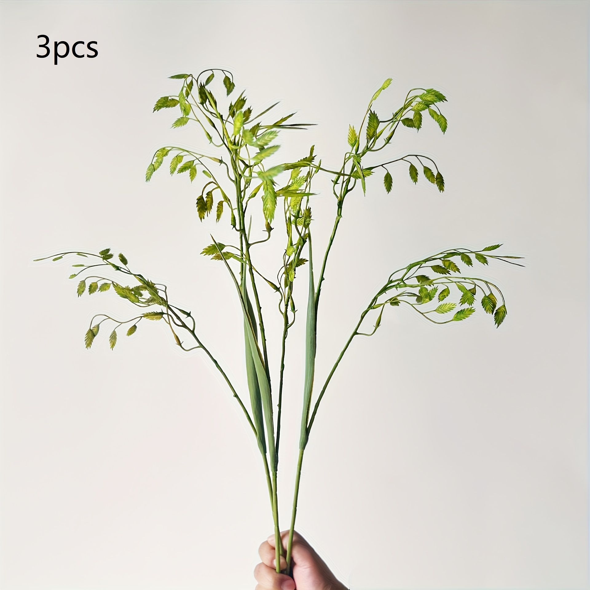 Spring New Arrivals - Lingfeng Grass, 3pcs, 2-pronged Small Pan Grass With Long Branches And , Artificial Simulation , Green Home Decor Photography Props, Modern Minimalist Style