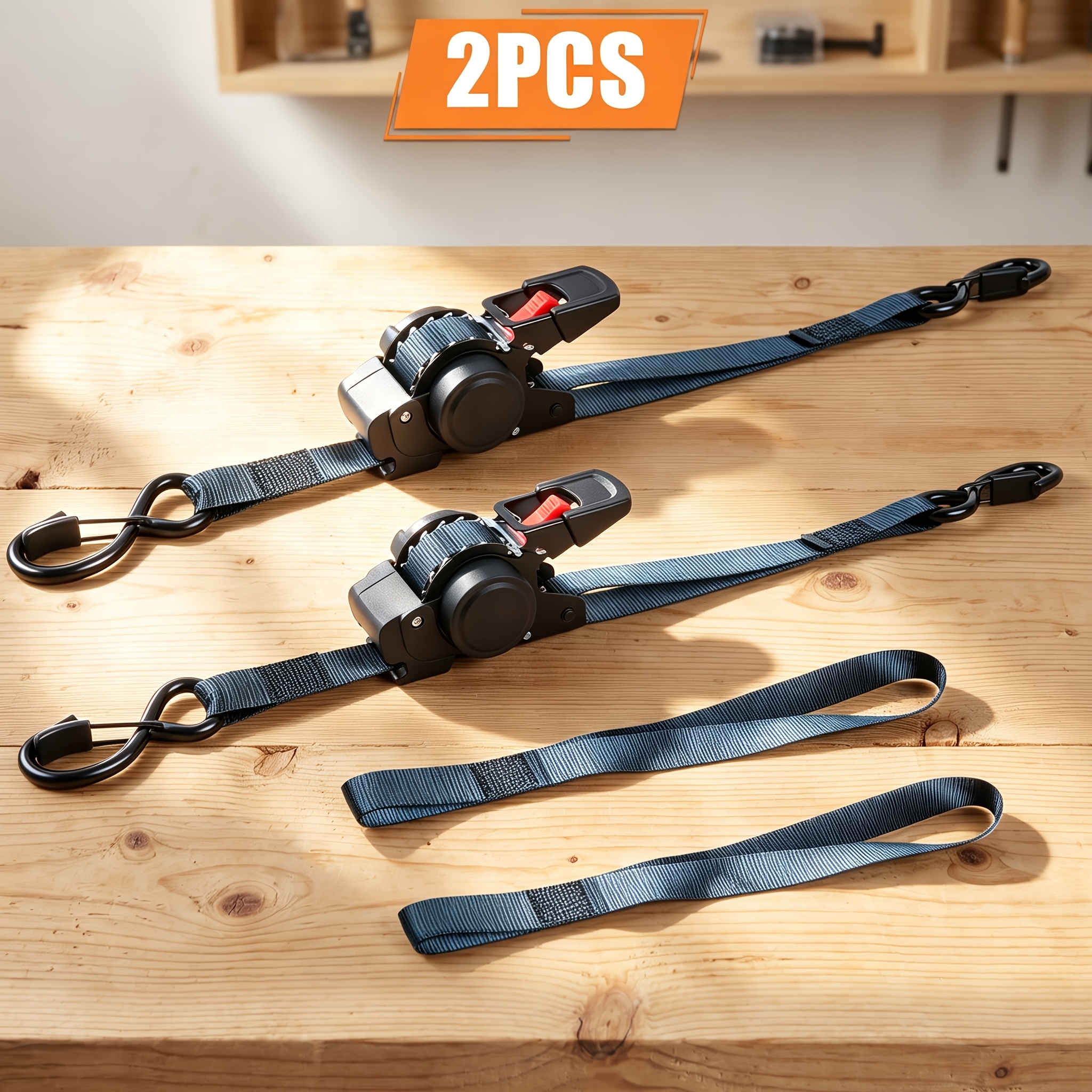 TEMU Heavy Duty Self Retracting Ratchet Straps 1/2/4 Pack 10 Feet Cargo Tie Down Straps Automatic Retractable With Metal Hooks For Truck Trailer