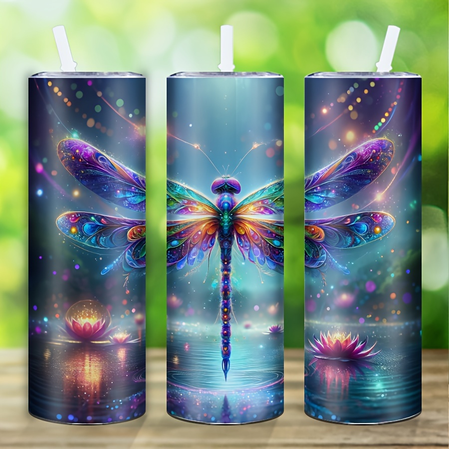 

20oz Stainless Steel With Lid & Straw - 3d Dragonfly Design, Reusable Travel Coffee Cup For All , Perfect Gift For Day, Father's Day, Birthdays