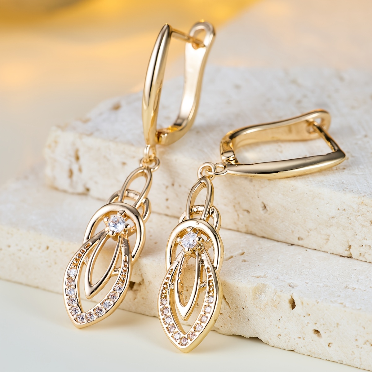 Fashionable Copper Drop Earrings with Synthetic Zirconia